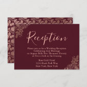 Trouwreceptie in roze goud en bordeauxrood informatiekaartje (Voorkant / Achterkant)