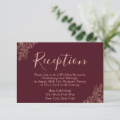 Trouwreceptie in roze goud en bordeauxrood informatiekaartje (Staand voorkant)