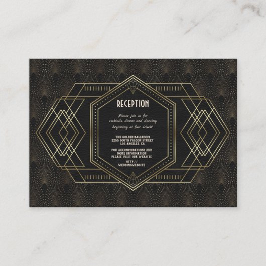 Trouwreceptie in Vintage Goud Great Gatsby-stijl Informatiekaartje (Voorkant)