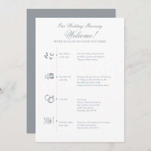 Trouwreceptie Itinerary Tijdlijn in Grijs (Voorkant / Achterkant)