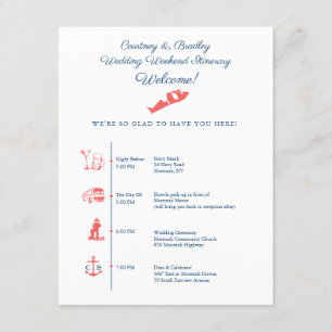 Trouwreceptie Itinerary Tijdlijn Montauk NY Informatiekaartje