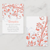 Trouwreceptie Kaart Abstract Bloemen Koraal Grijs (Voorkant / Achterkant)