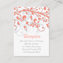 Trouwreceptie Kaart Abstract Bloemen Koraal Grijs