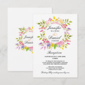 Trouwreceptie Kaarten voegt roze bloemenkrans in (Voorkant / Achterkant)