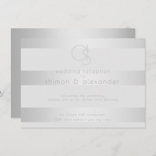 Trouwreceptie | Lichtgevende Zilveren Strepen Informatiekaartje (Voorkant / Achterkant)