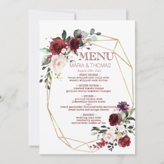 Trouwreceptie menu kaart bloem (Voorkant)