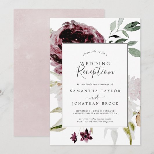 Trouwreceptie met bloemrijke romantiek kaart (Voorkant / Achterkant)