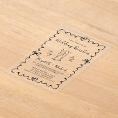 Trouwreceptie met grillige handgetekende elementen acryl uitnodigingen (Laagn)