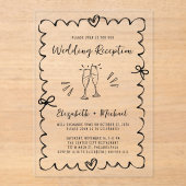 Trouwreceptie met grillige handgetekende elementen acryl uitnodigingen (Voorkant)