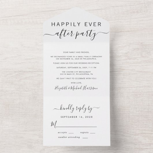 Trouwreceptie met Happily Ever After All In One Uitnodiging (Binnen)
