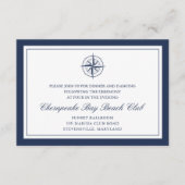 Trouwreceptie met kompas in marineblauw en wit informatiekaartje (Voorkant)