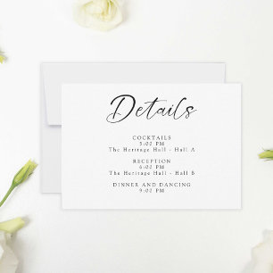 Trouwreceptie met minimale details in het zwart vo RSVP kaartje