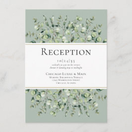 Trouwreceptie met saliegroene Eucalyptus Informatiekaartje