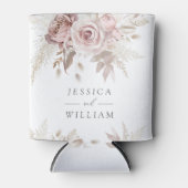 Trouwreceptie met stoffig roze bloemstuk in ivoor blikjeskoeler (Voorkant)