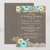 Trouwreceptie met theeroos bloem en kant rustieke  kaart (Voorkant / Achterkant)