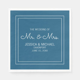 Trouwreceptie Modern Elegant Chic Blauw Wit Servet