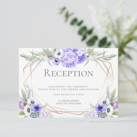 Trouwreceptie | Paarse Anemoon Bloemboeket Kaart (Staand voorkant)
