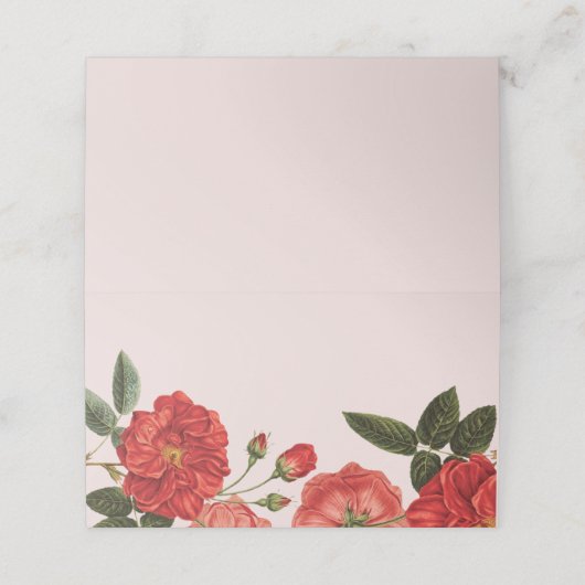 TROUWRECEPTIE rode rozen bloemenboeket Plaatskaartje (Buitenkant ongevouwen)