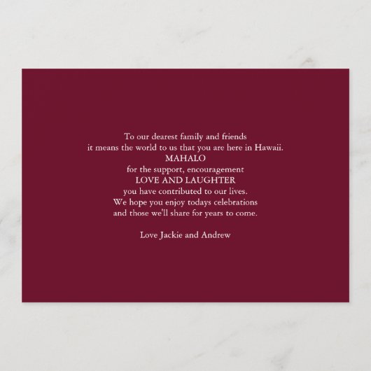 Trouwreceptie route en tijdschema programmakaart (Achterkant)