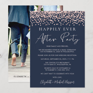 Trouwreceptie Roze Goud Glitter Foto Blauw Aankondiging