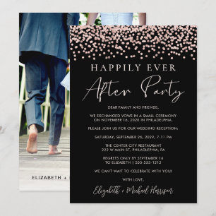 Trouwreceptie Roze Goud Glitter Foto Zwart Aankondiging