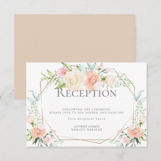 TROUWRECEPTIE | Roze Koraal Aquarel Bloemen Kaart (Voorkant / Achterkant)