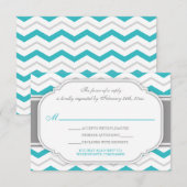 Trouwreceptie RSVP kaart met grijs turquoise chevr (Voorkant / Achterkant)
