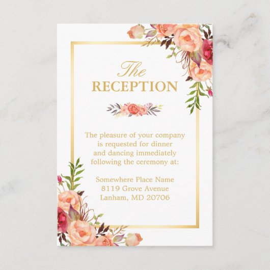 Trouwreceptie Rustiek Goud Oranje Bloem Chic Informatiekaartje (Voorkant)