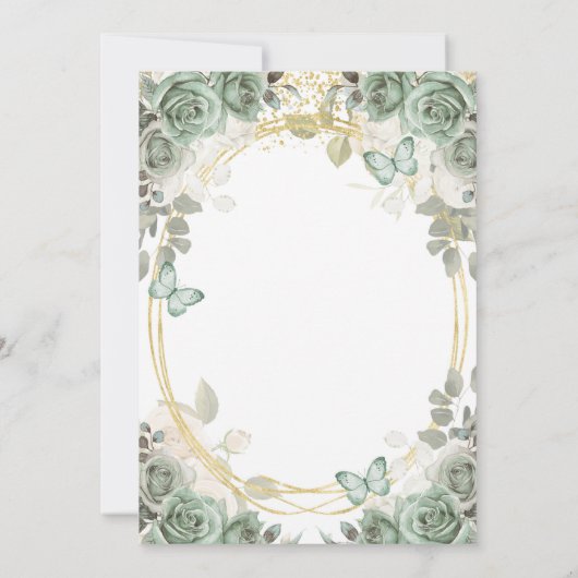 Trouwreceptie Sage Green Gold Crown Butterfly Kaart (Achterkant)