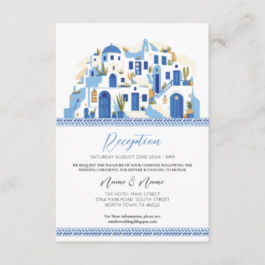 Trouwreceptie Santorini Griekenland Blauw Grieks Informatiekaartje (Voorkant)