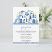 Trouwreceptie Santorini Griekenland Blauw Grieks Informatiekaartje (Staand voorkant)