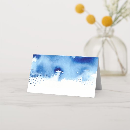 TROUWRECEPTIE stijlvolle waterverf splash blauw Plaatskaartje (Achterkant)