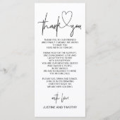 Trouwreceptie tafel Dank u plaats instelling Menu (Voorkant)