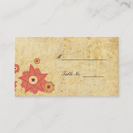 Trouwreceptie Tafelkaartjes met Vintage Bloemen Plaatskaartje (Voorkant)