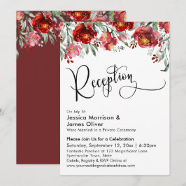 Trouwreceptie Typografie Burgundy Rode Bloemen Kaart