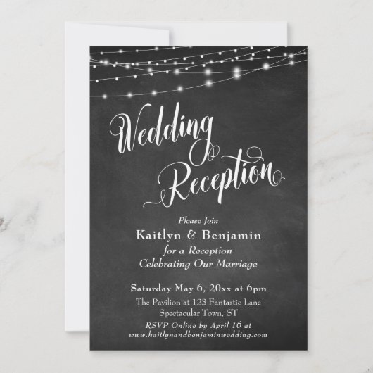 Trouwreceptie Typografie Krijtbord Lichtjes Kaart (Voorkant)