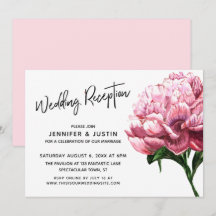 Trouwreceptie Typografie Roze Waterverf Pioen