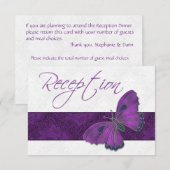 Trouwreceptie Vlinder Brokaat Paars RSVP Kaartje (Voorkant / Achterkant)