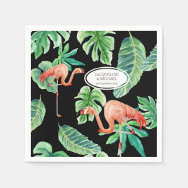 Trouwreceptie Waterverf roze flamingo blad Servetten