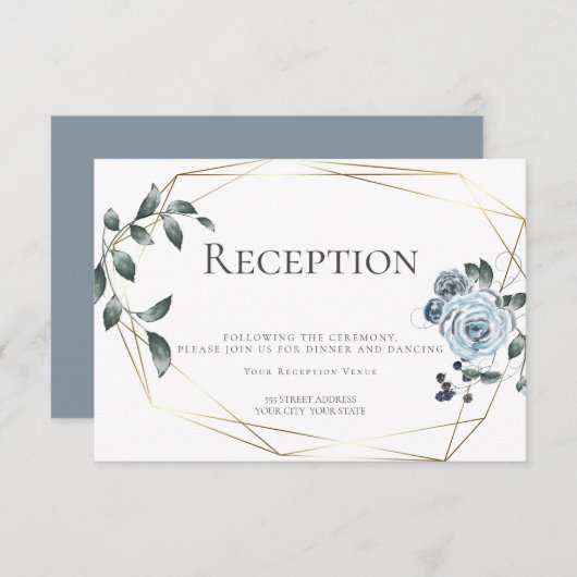 Trouwreceptie | Waterverf Stofblauwe Bloemen Informatiekaartje (Voorkant / Achterkant)