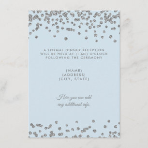Trouwreceptie Zilver Glitter Confetti IJsblauw Kaart