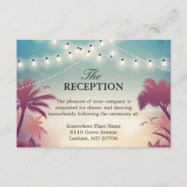 Trouwreceptie Zomer String Lights Palmboom Informatiekaartje
