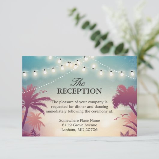 Trouwreceptie Zomer String Lights Palmboom Informatiekaartje (Staand voorkant)