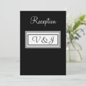 Trouwreceptie Zwart Wit Monogram Kaart (Staand voorkant)