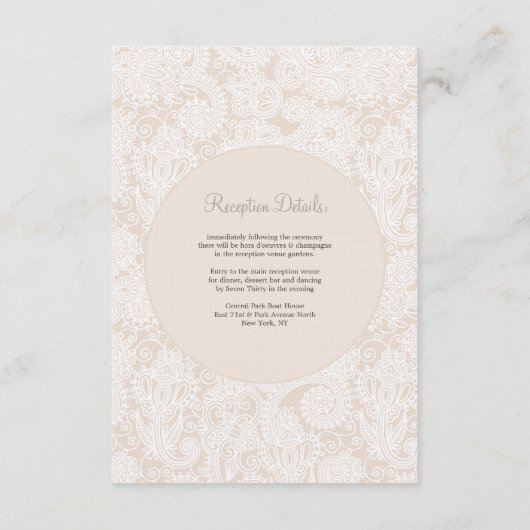 Trouwreceptiekaart Champagne Ivoire Kant Informatiekaartje (Achterkant)