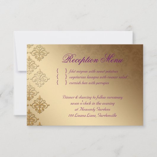 Trouwreceptiekaart Indiase Damask Purple Goud RSVP Kaartje (Voorkant)