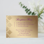 Trouwreceptiekaart Indiase Damask Purple Goud RSVP Kaartje (Staand voorkant)