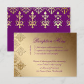 Trouwreceptiekaart Indiase Damask Purple Goud RSVP Kaartje (Voorkant / Achterkant)