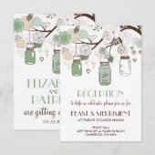 Trouwreceptiekaart met mintgroene metseljars informatiekaartje (Voorkant / Achterkant)