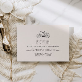 Trouwreceptiekaart met vintage tandemfiets informatiekaartje